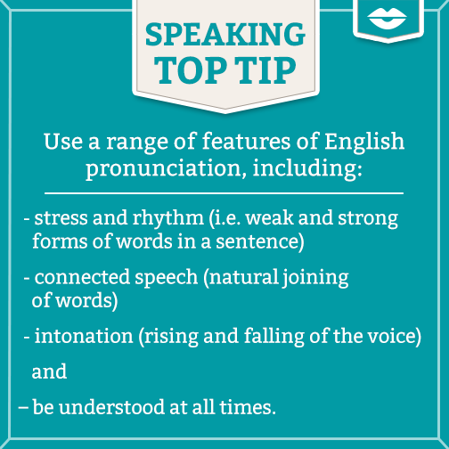 Use a range of features of English pronunciation, including: